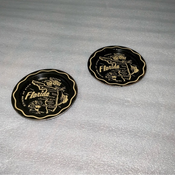 Vtg Florida State Souvenir Map Round Tin Tray Travel Trip Orange Blossom Beaches - Picture 8 of 11